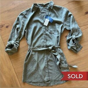 Abercrombie & Fitch Olive Green Button-Up Shirt Dress Size Small Petite